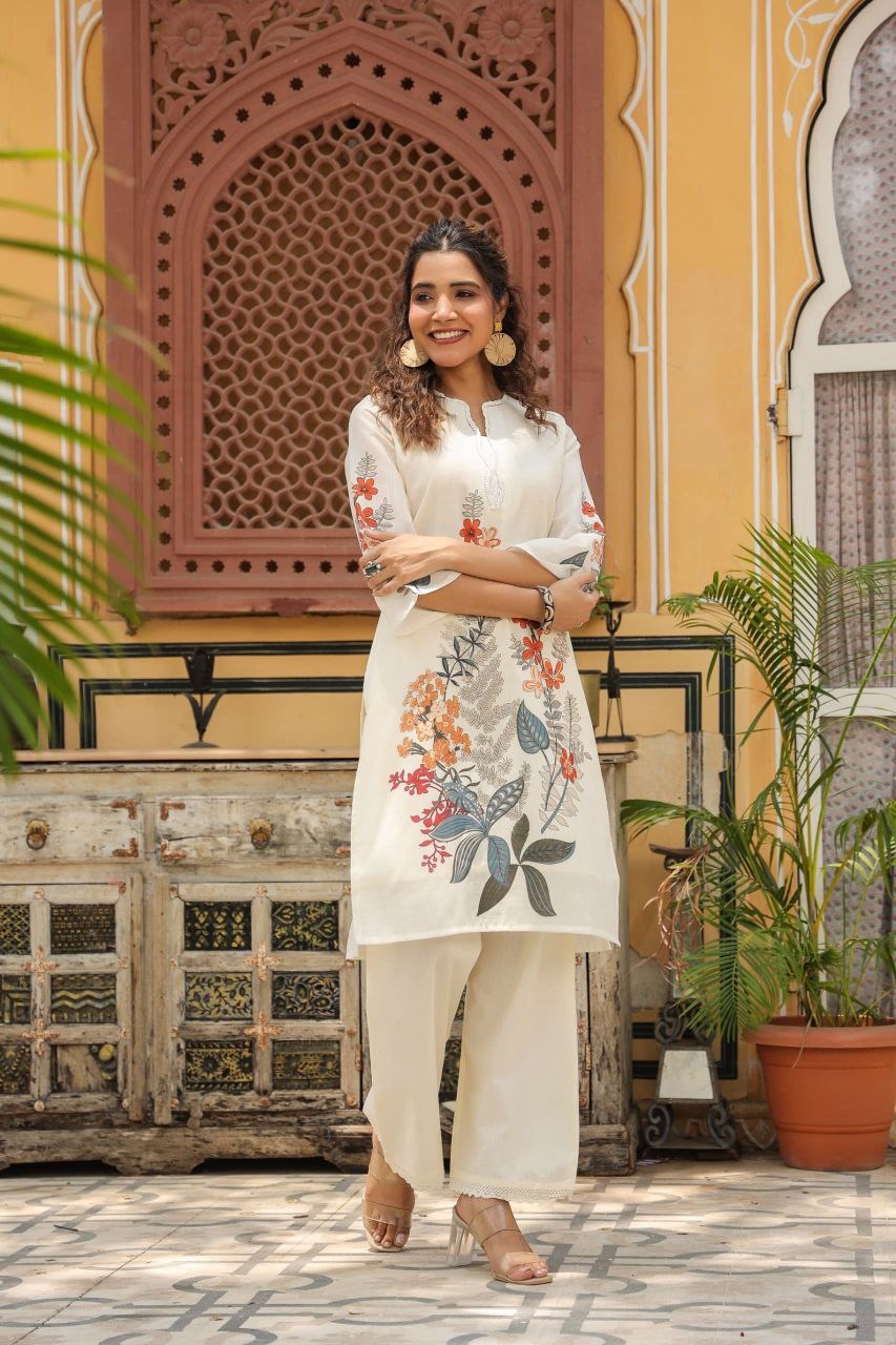 Premium Cotton Kurta &  Plazo Pant Set with Elegant Print