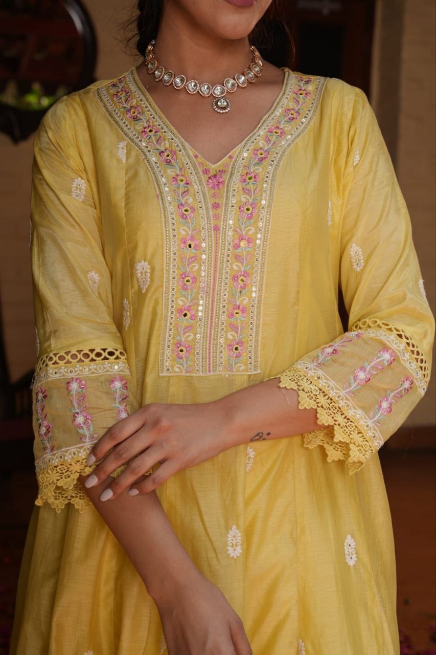 Mul Chanderi Cotton Kurta Plazo Set with Handwork Dupatta