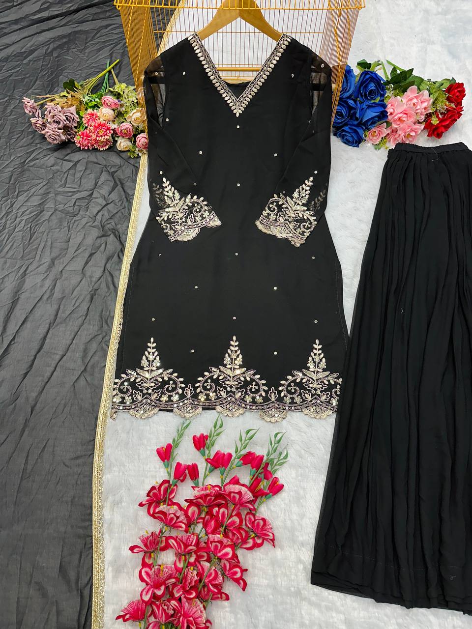 Heavy Fox Georgette Embroidered Suit Set with Dupatta