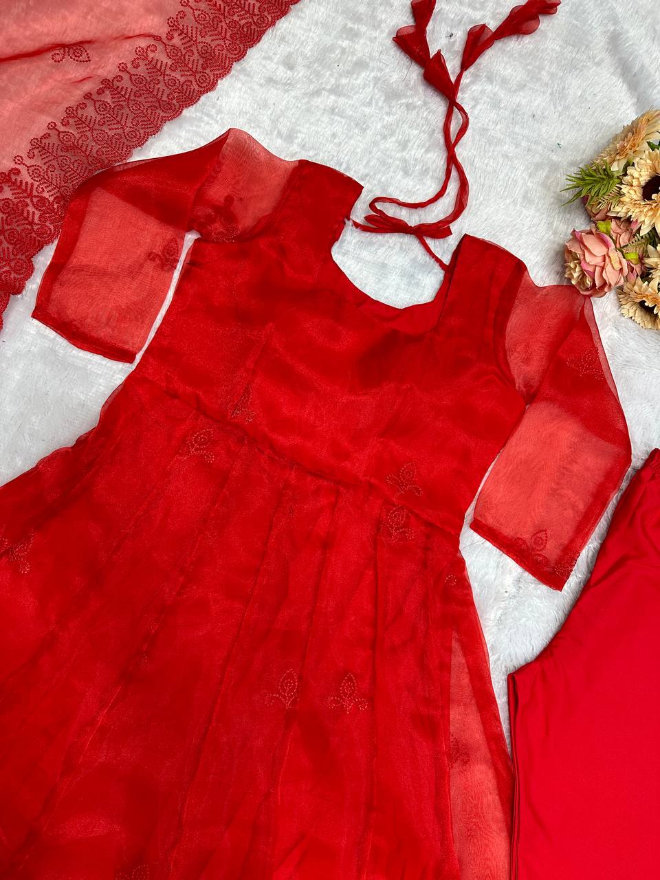 Elegant Tabby Silk Embroidered Gown Set with Dupatta