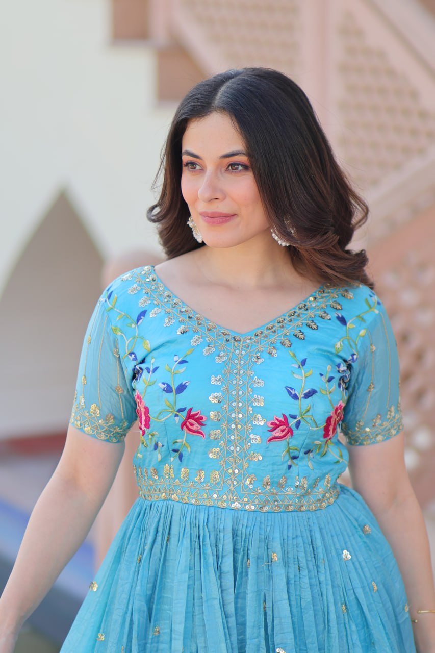 Gold Crush Embroidered Gown with Zari & Sequin Detailing