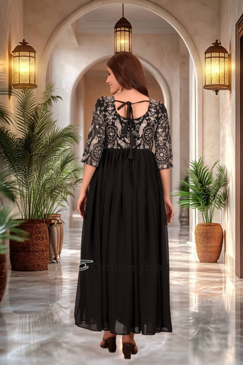 Elegance redefined: black embroidery gown with dupatta and pant