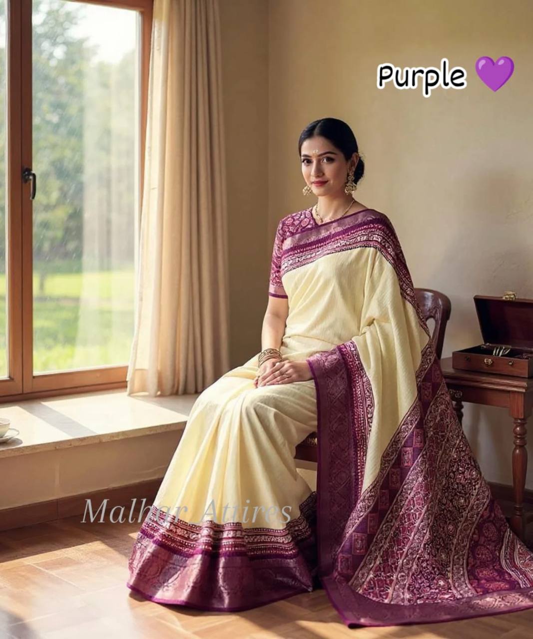Dola Silk Saree with Floral Design & Contrast Pallu