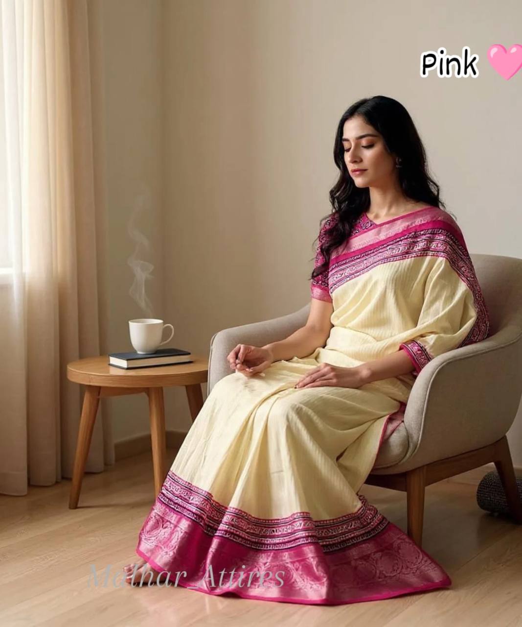 Dola Silk Saree with Floral Design & Contrast Pallu