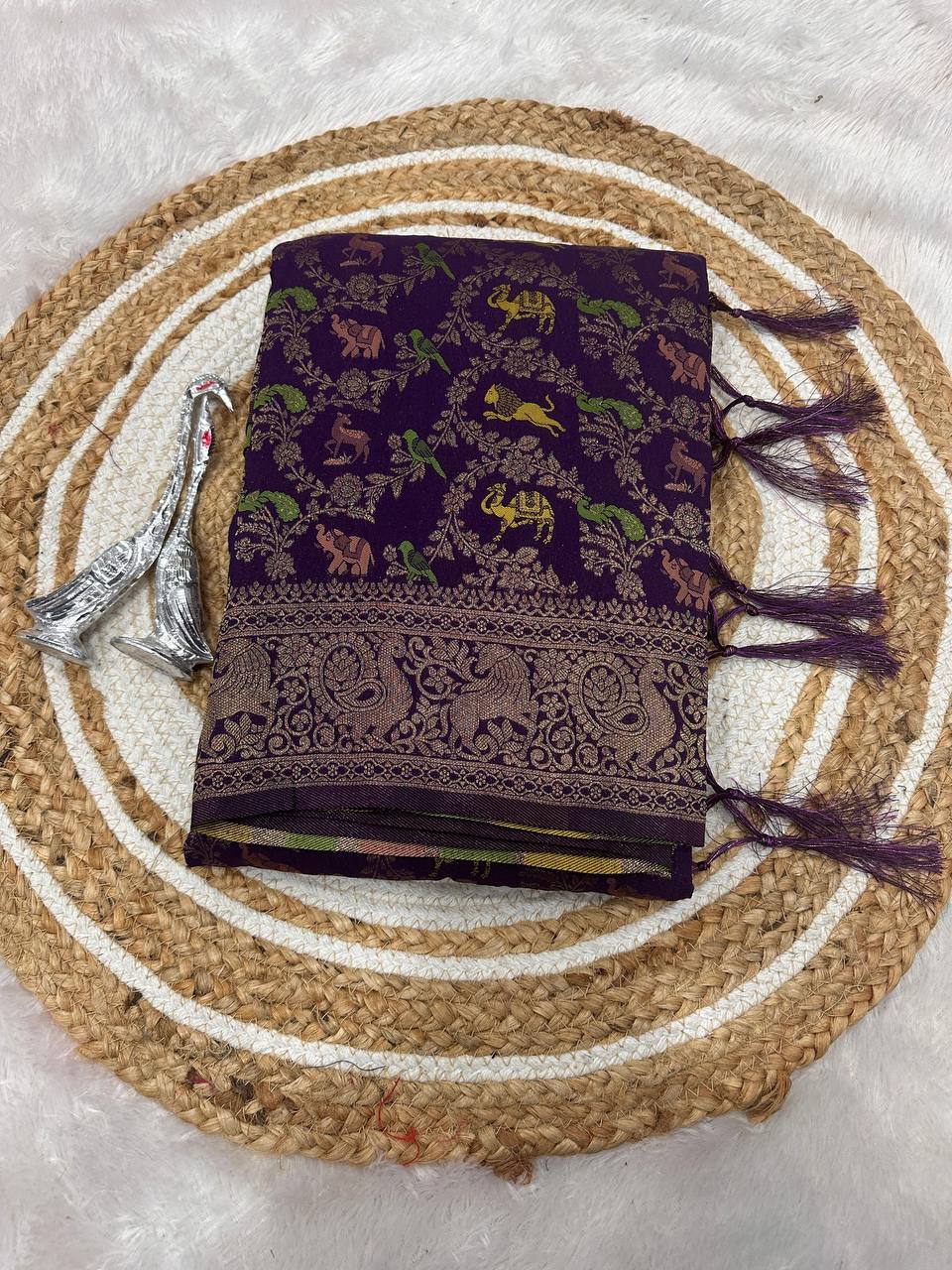 Pure Hand-Dyed Nylon Kadi Crepe Georgette Saree with Meenakari Jacquard Weave