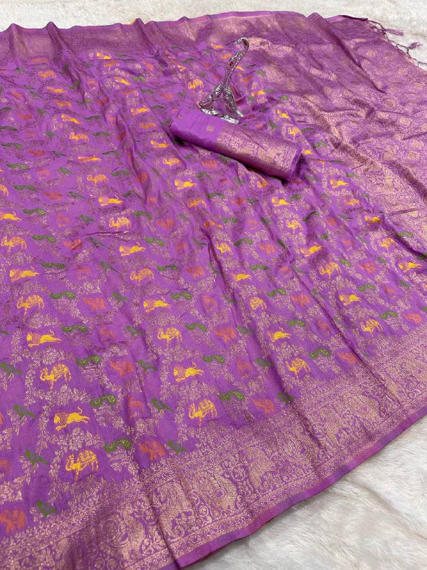 Pure Hand-Dyed Nylon Kadi Crepe Georgette Saree with Meenakari Jacquard Weave