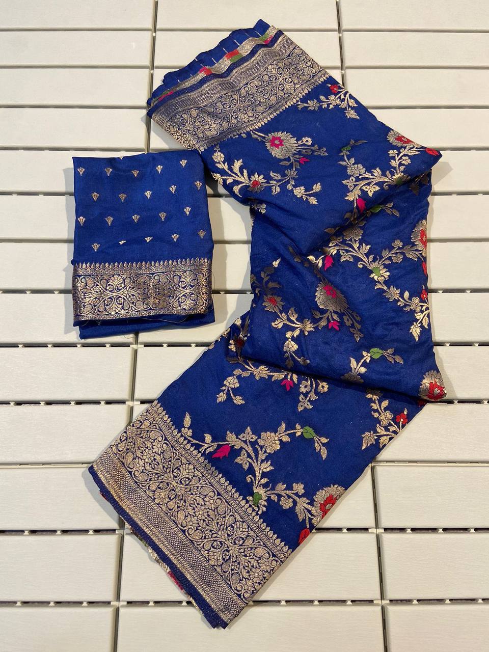 Pure Banarasi Khadi Georgette Silk Saree with Gold Zari Weaving