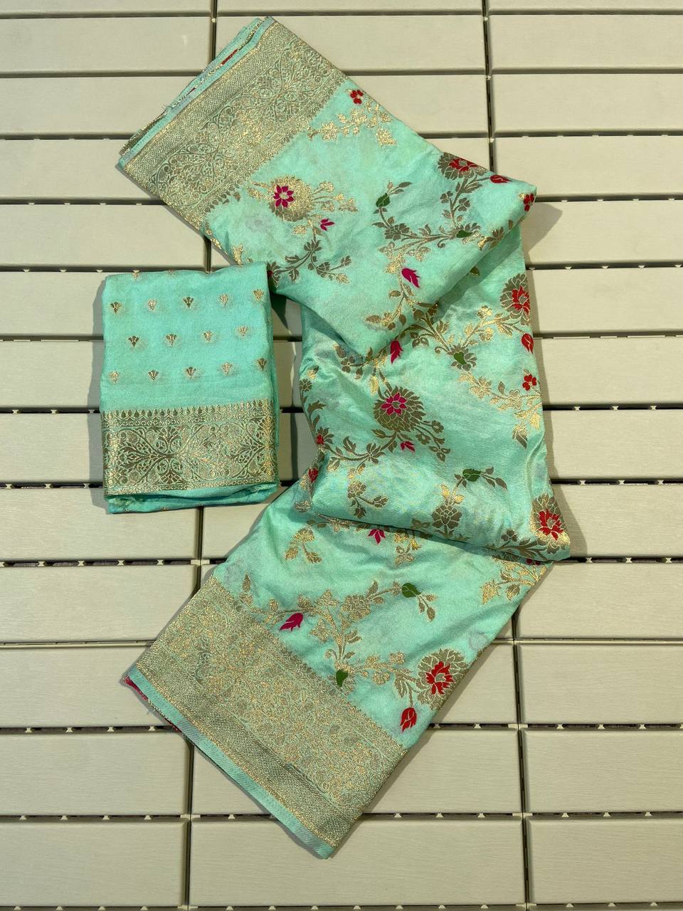 Pure Banarasi Khadi Georgette Silk Saree with Gold Zari Weaving