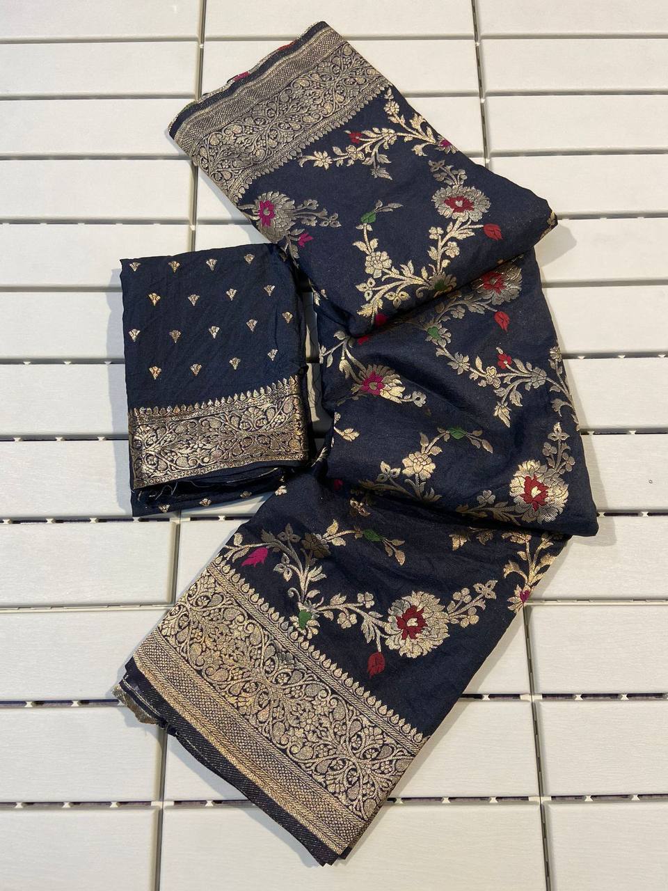 Pure Banarasi Khadi Georgette Silk Saree with Gold Zari Weaving