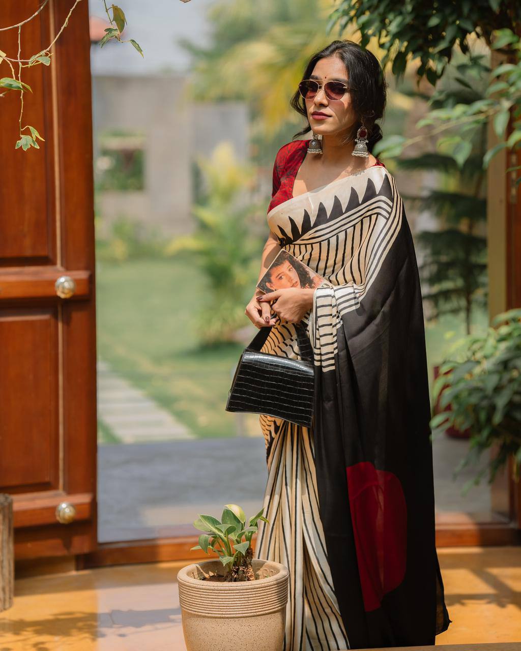 Original Ajrakh Semi Gaji Silk Bandhej Saree