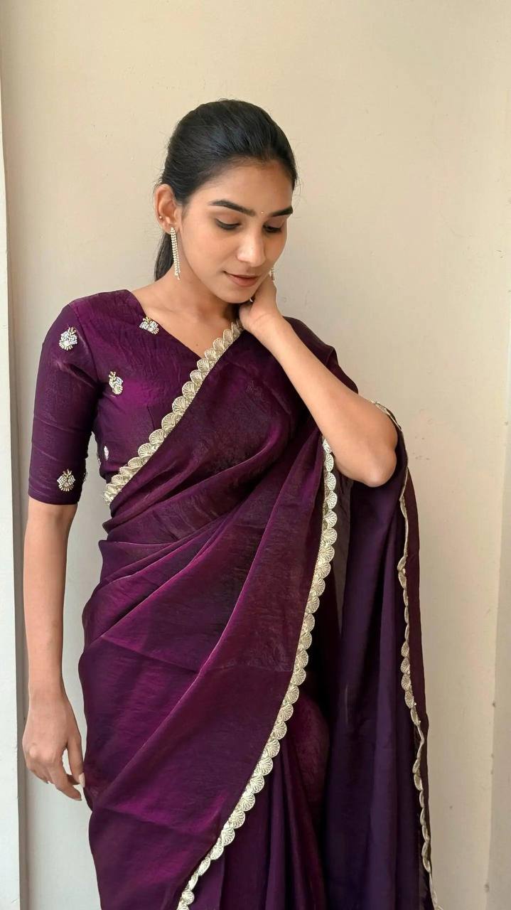 Soft Space Silk Designer Saree with Golden Sequins Work