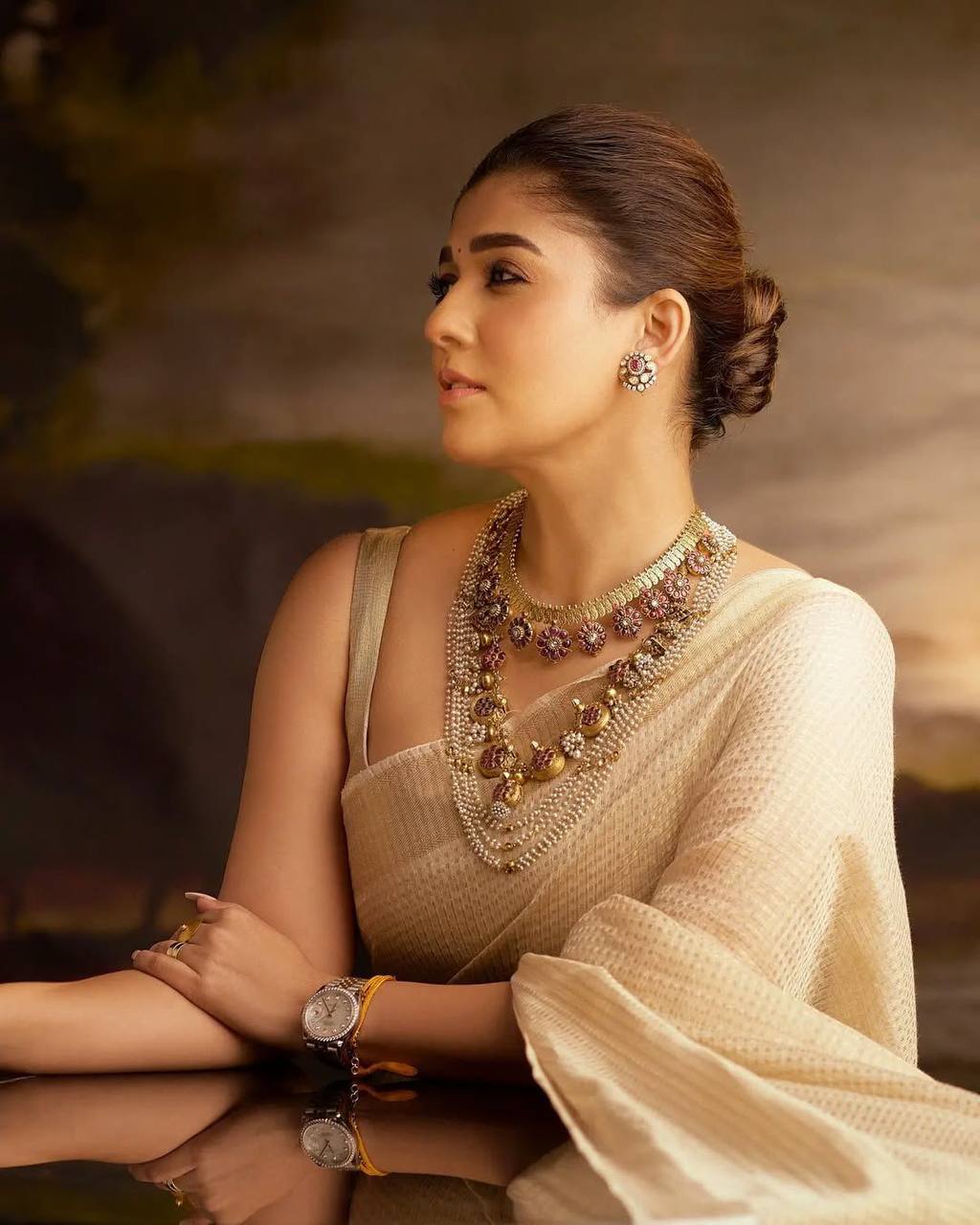Nayanthara Inspired Banarasi Golden Tissue Silk Saree