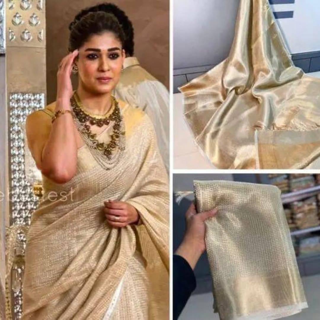 Nayanthara Inspired Banarasi Golden Tissue Silk Saree