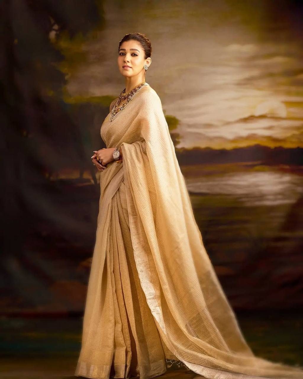 Nayanthara Inspired Banarasi Golden Tissue Silk Saree