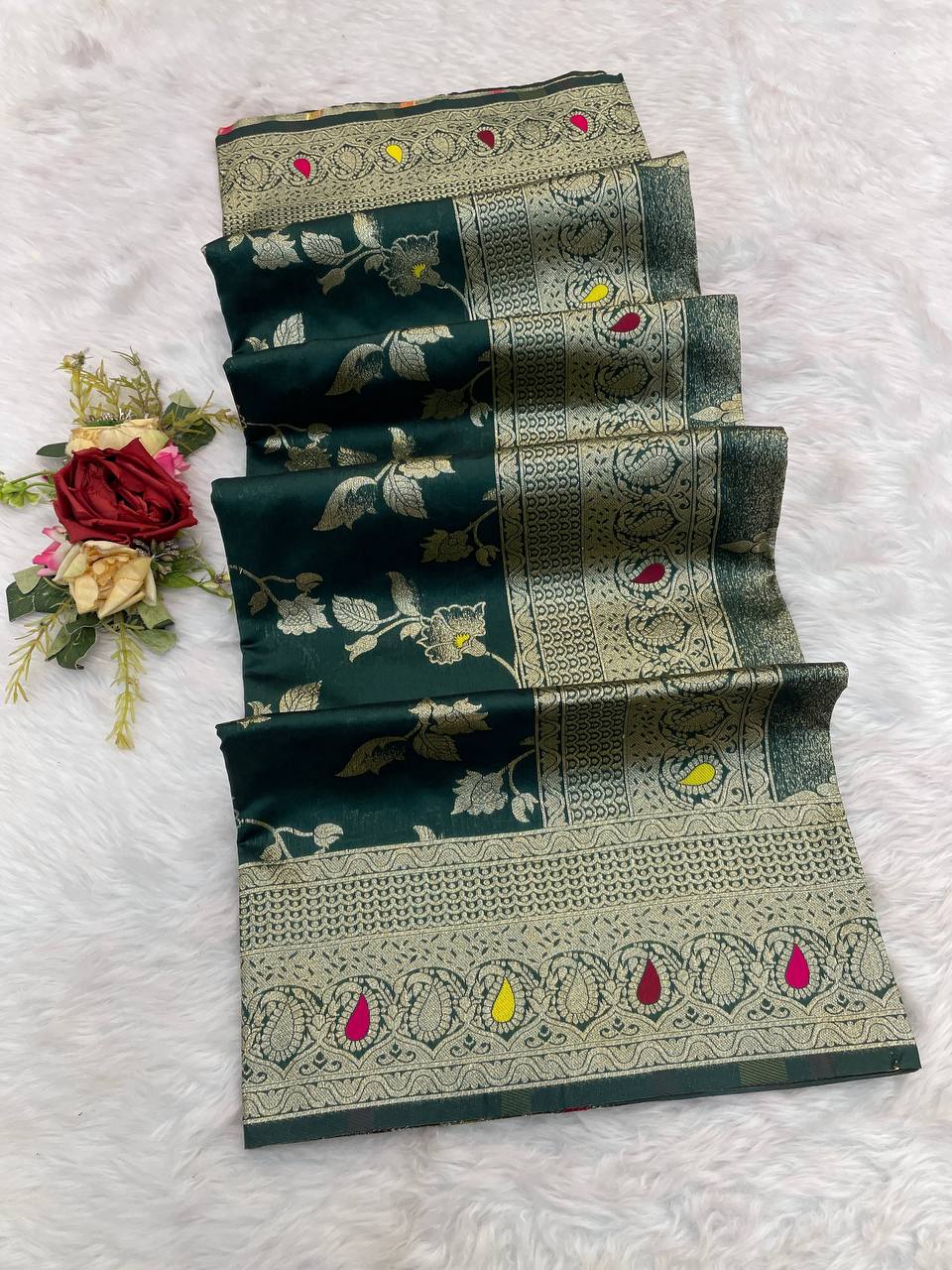 Pure Banarasi Silk Saree with Floral & Meena Zari Work