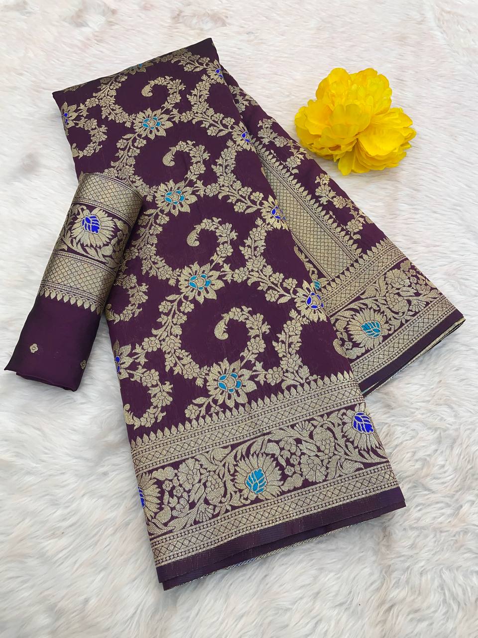 Pure Banarasi Silk Saree with Floral & Meena Zari Work
