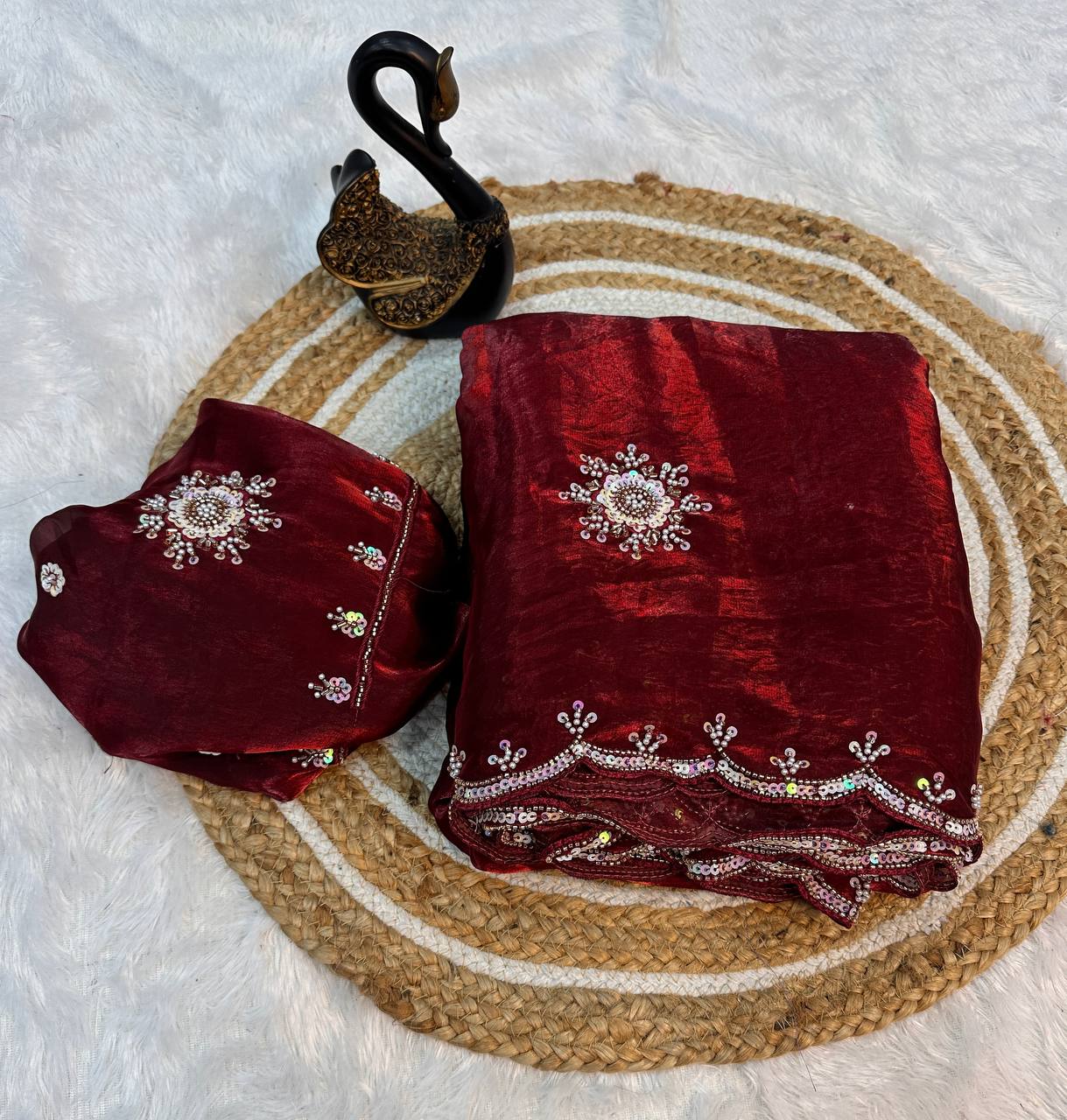 Soft Space Silk Designer Saree with Sequins & Pearl Work