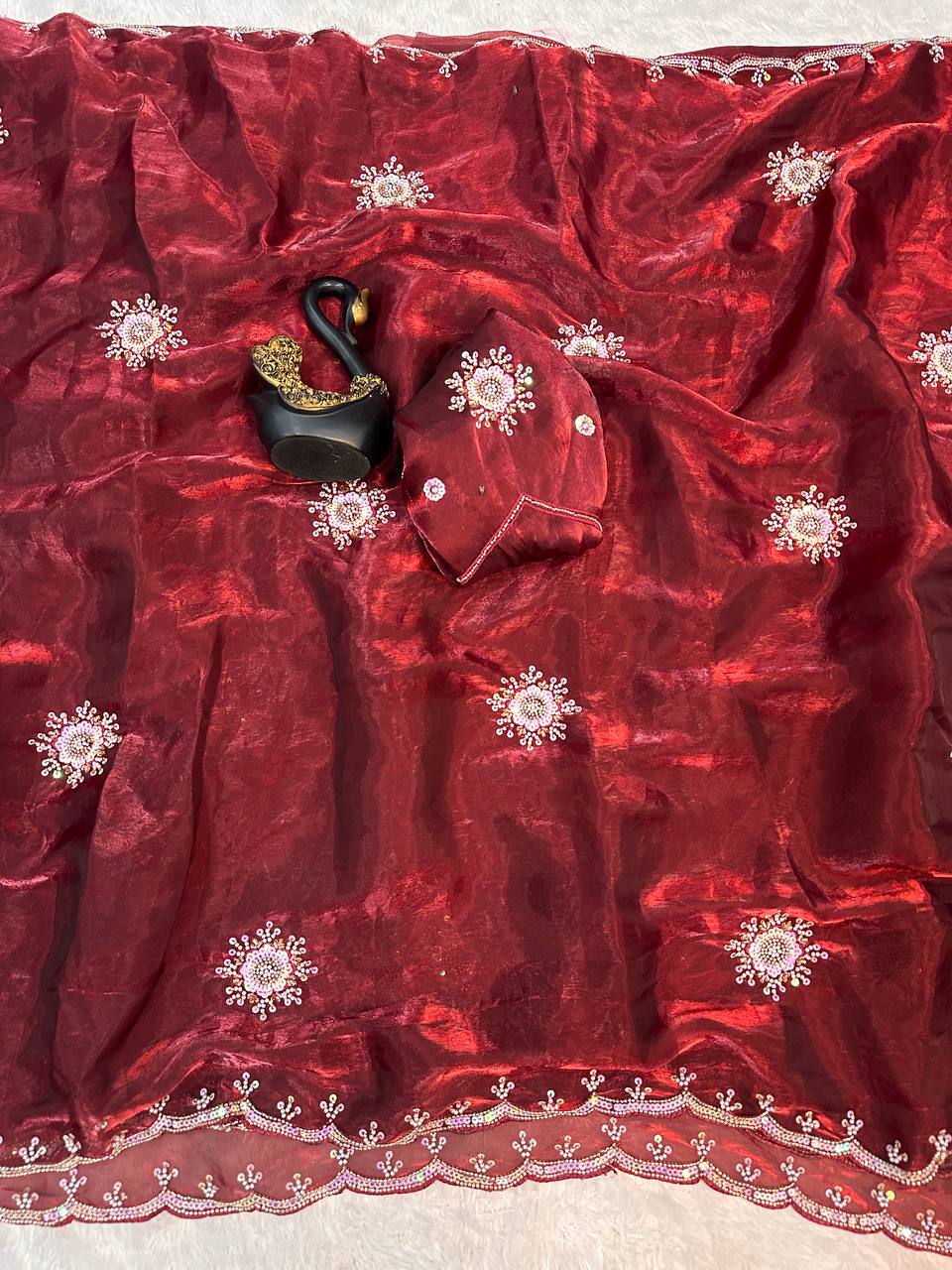 Soft Space Silk Designer Saree with Sequins & Pearl Work