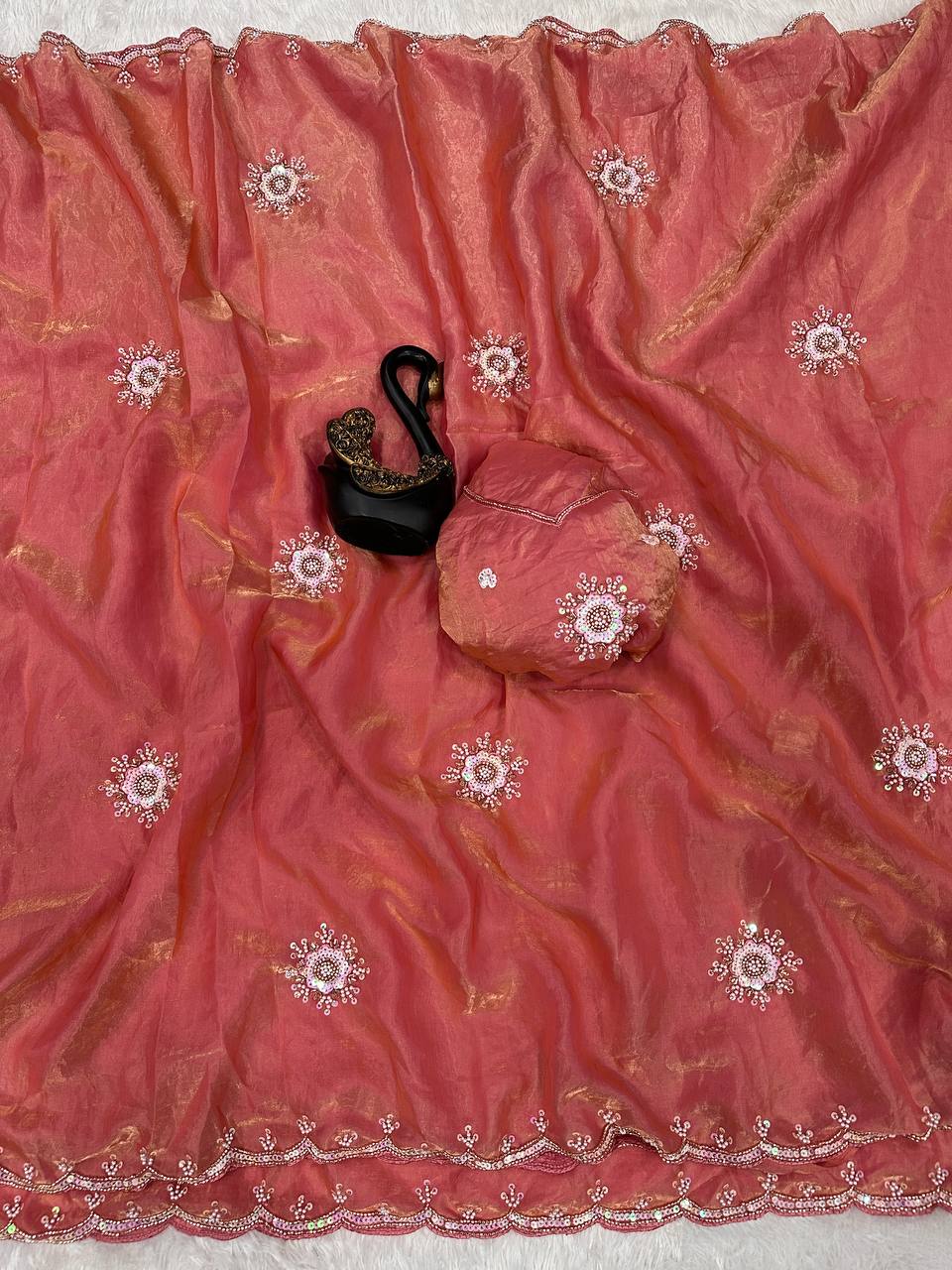 Soft Space Silk Designer Saree with Sequins & Pearl Work