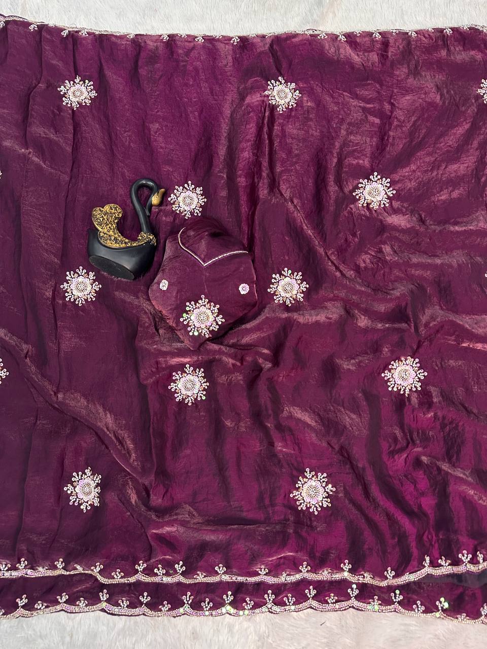 Soft Space Silk Designer Saree with Sequins & Pearl Work