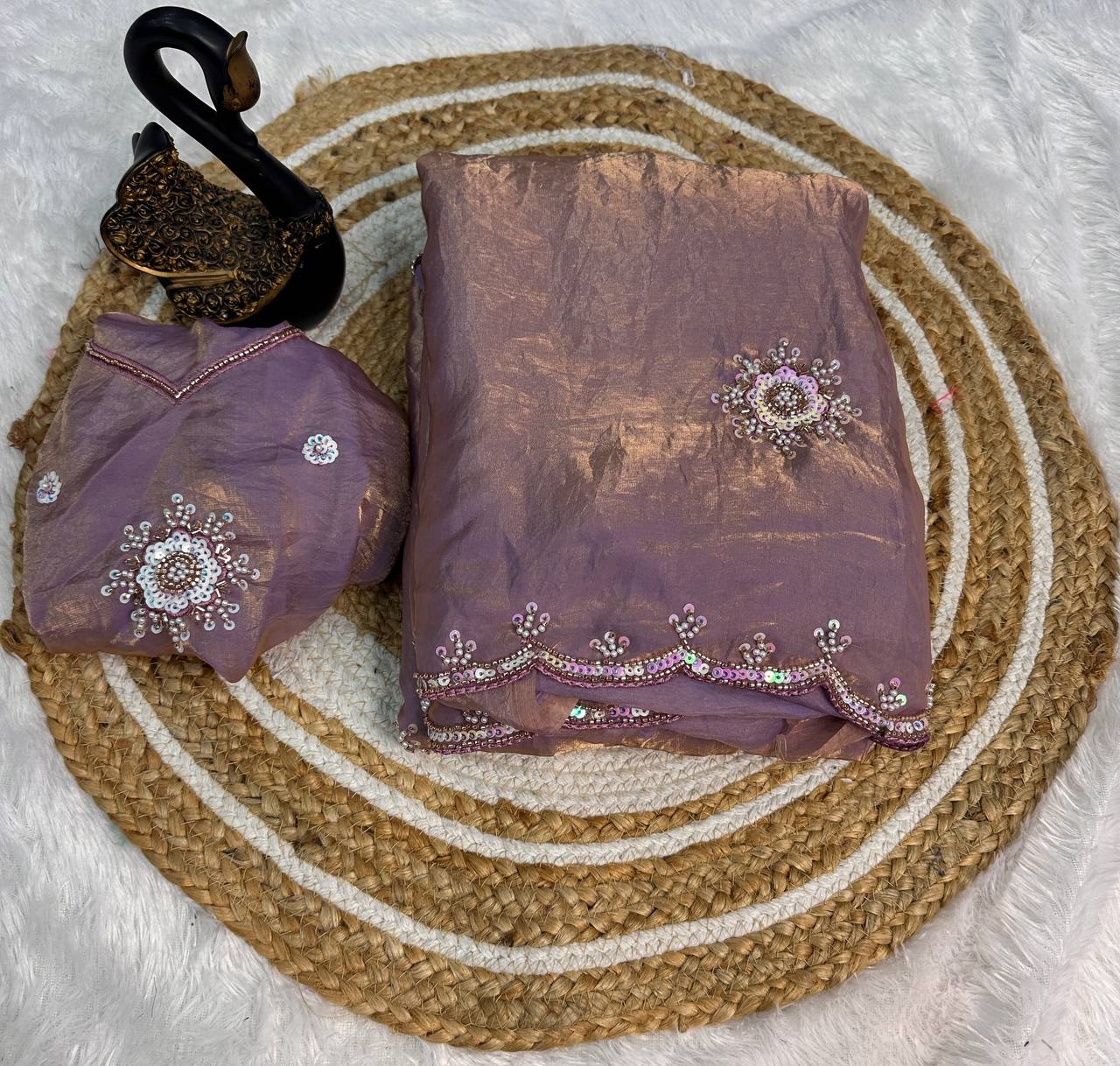 Soft Space Silk Designer Saree with Sequins & Pearl Work