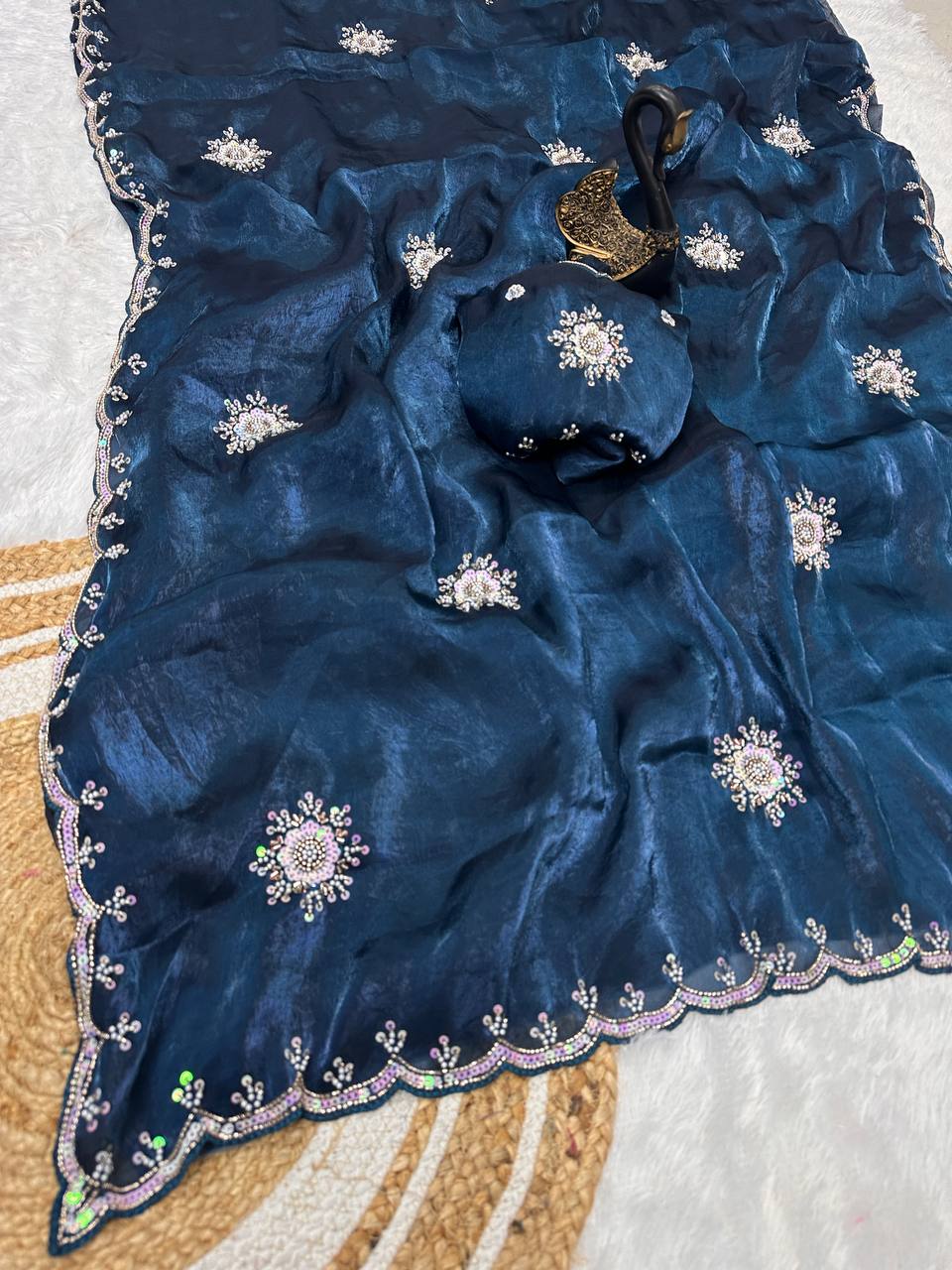Soft Space Silk Designer Saree with Sequins & Pearl Work