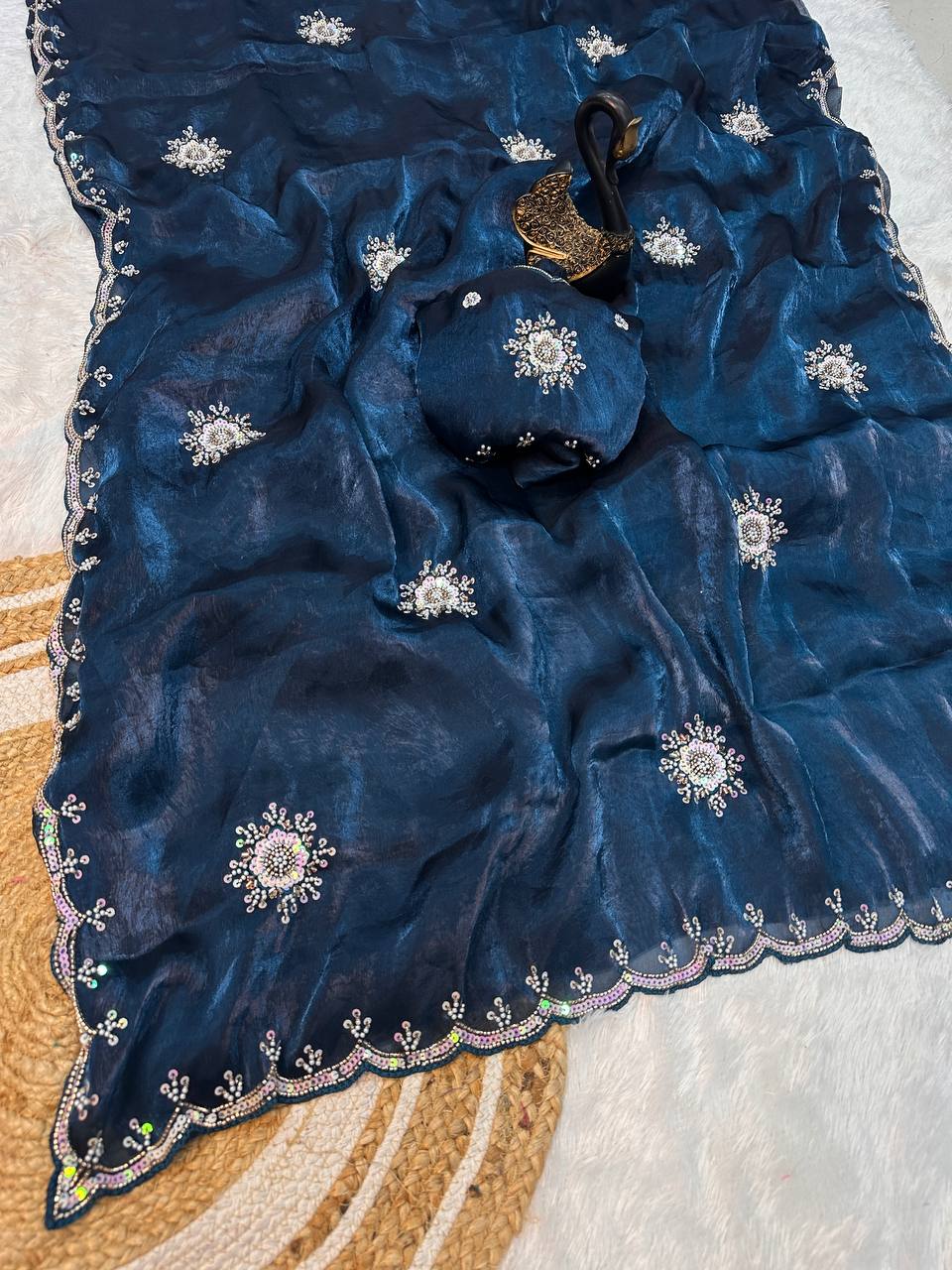 Soft Space Silk Designer Saree with Sequins & Pearl Work
