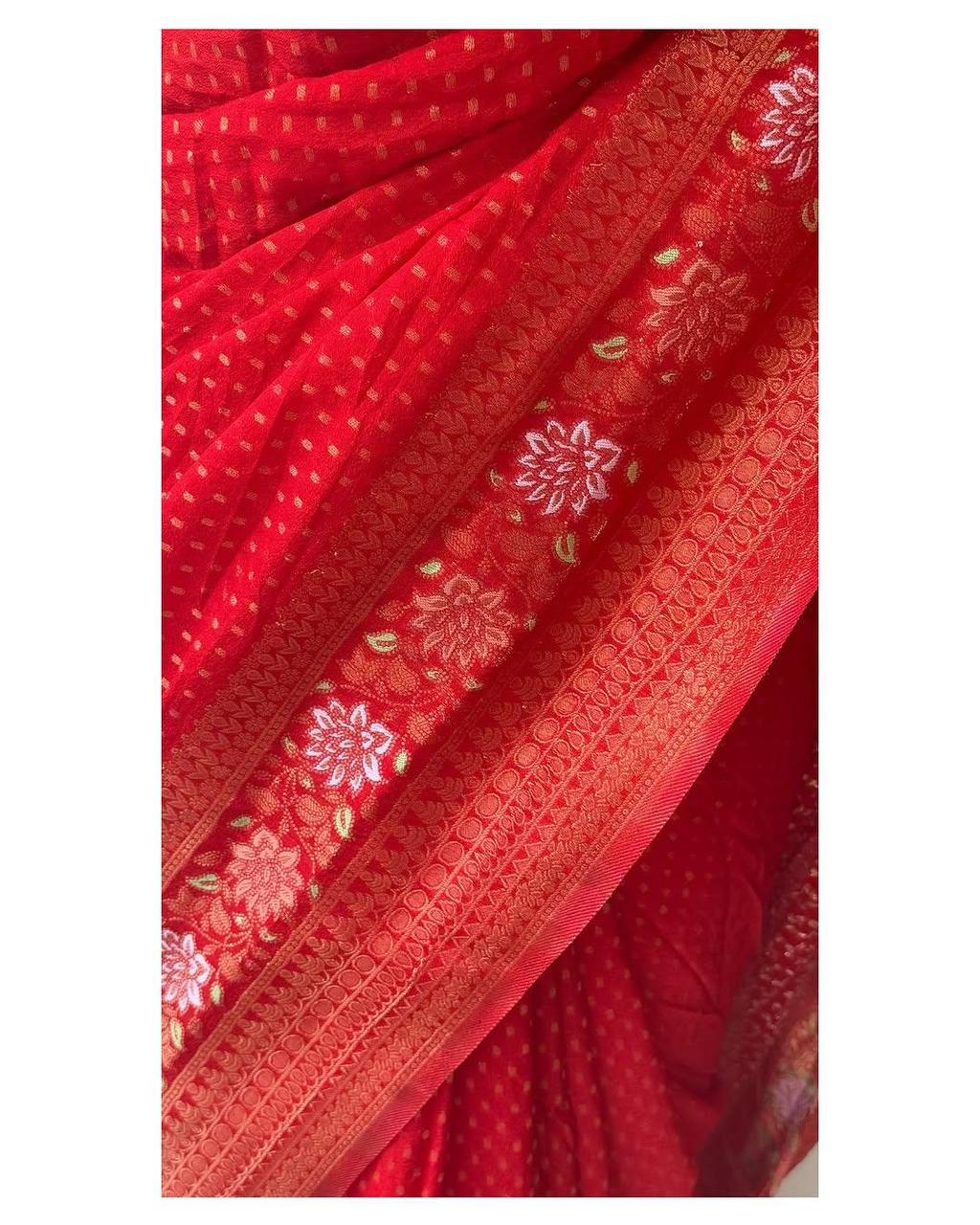 Hand Dyed Crepe Georgette Saree with Meenakari Jacquard Weaving