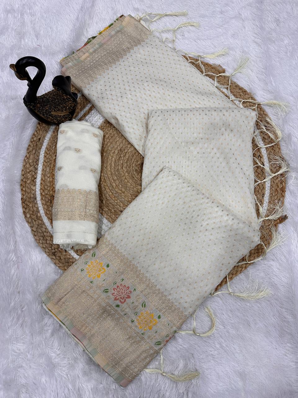 Pure Nylon Kadi Crepe Georgette Saree with Meenakari Jacquard Weaving