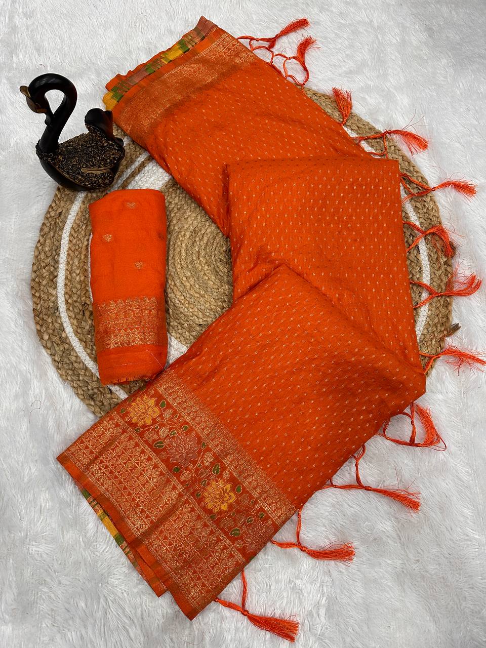 Pure Nylon Kadi Crepe Georgette Saree with Meenakari Jacquard Weaving