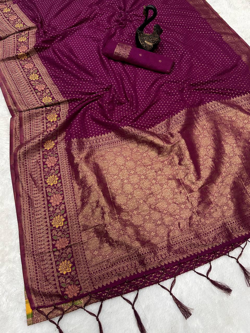 Hand Dyed Crepe Georgette Saree with Meenakari Jacquard Weaving