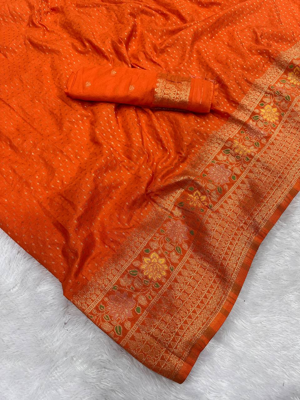 Hand Dyed Crepe Georgette Saree with Meenakari Jacquard Weaving