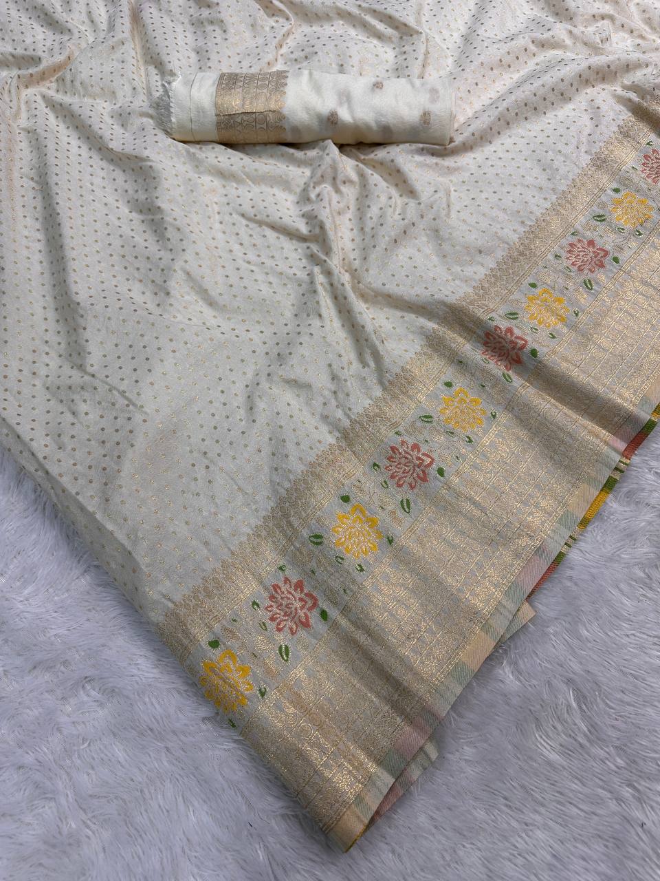 Pure Nylon Kadi Crepe Georgette Saree with Meenakari Jacquard Weaving