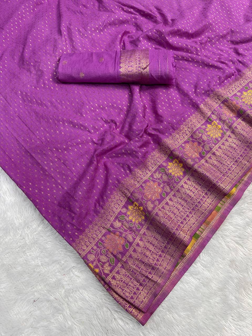 Hand Dyed Crepe Georgette Saree with Meenakari Jacquard Weaving