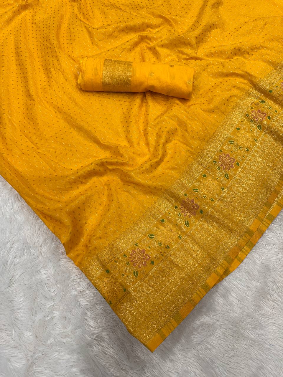 Hand Dyed Crepe Georgette Saree with Meenakari Jacquard Weaving