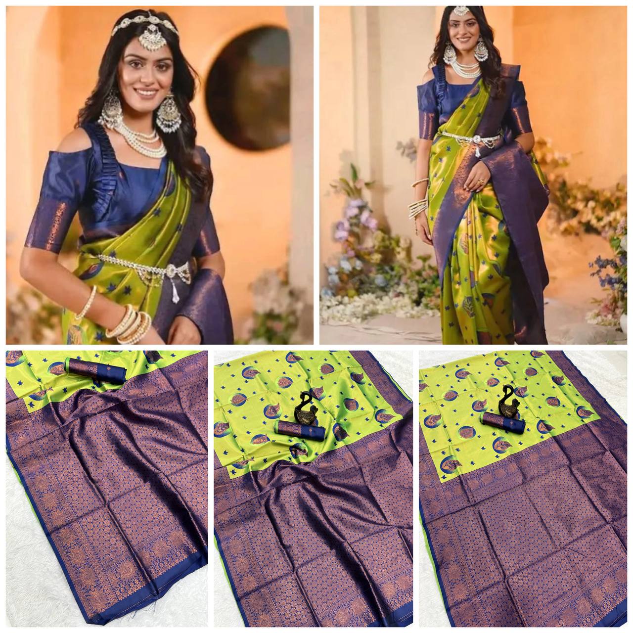 Pure Banarasi Silk Saree with Floral & Meena Zari Work