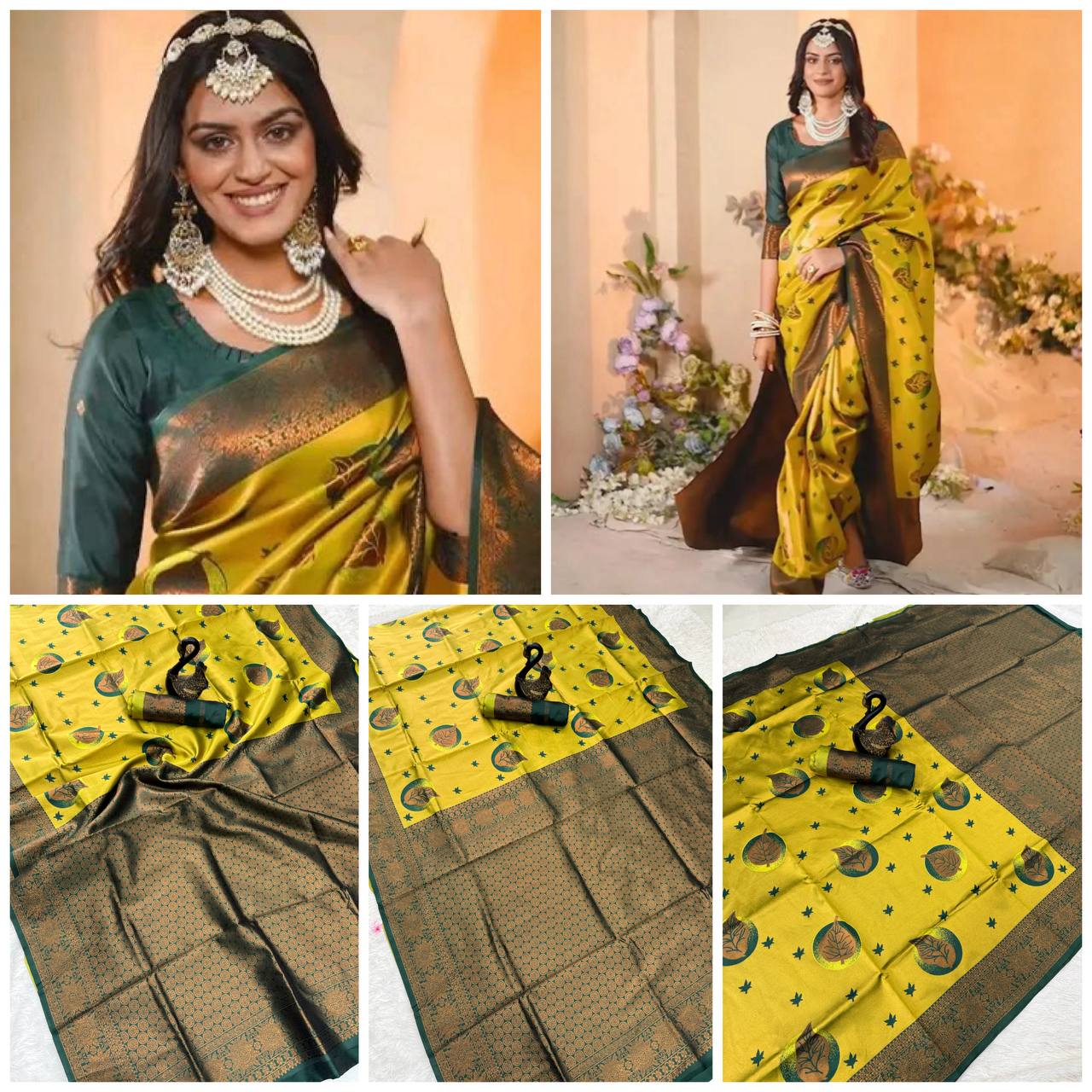 Pure Banarasi Silk Saree with Floral & Meena Zari Work