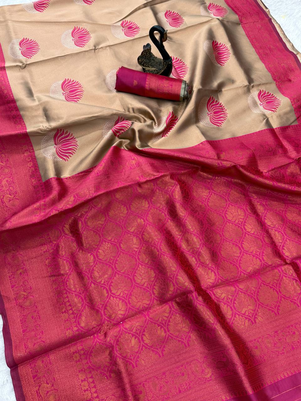 Pure Banarasi Silk Saree with Floral & Meena Zari Work