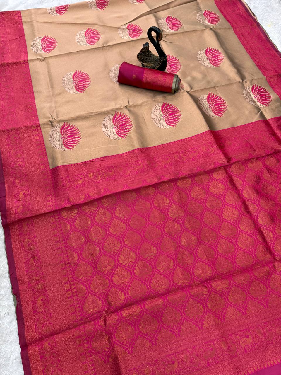 Pure Banarasi Silk Saree with Floral & Meena Zari Work