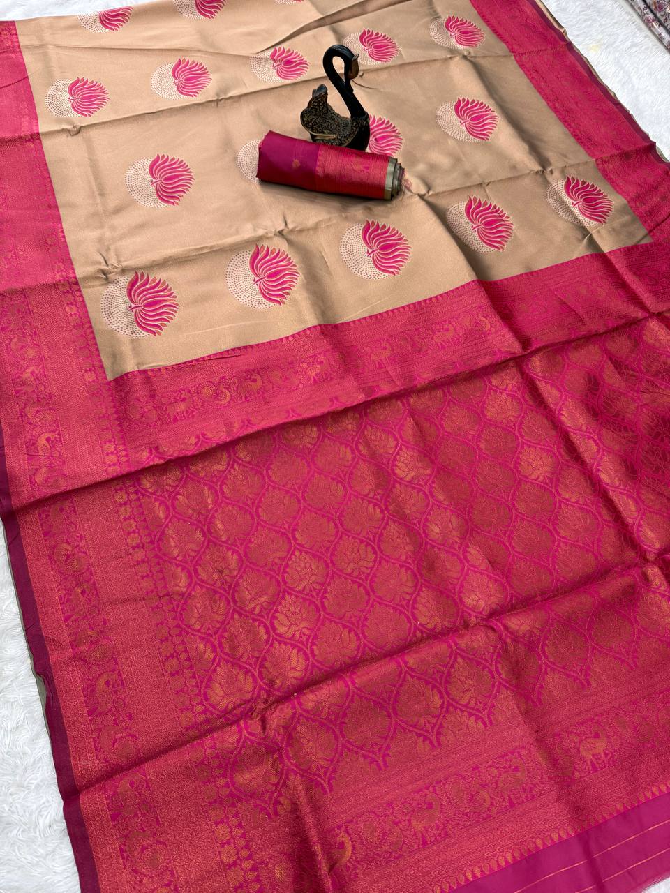Pure Banarasi Silk Saree with Floral & Meena Zari Work
