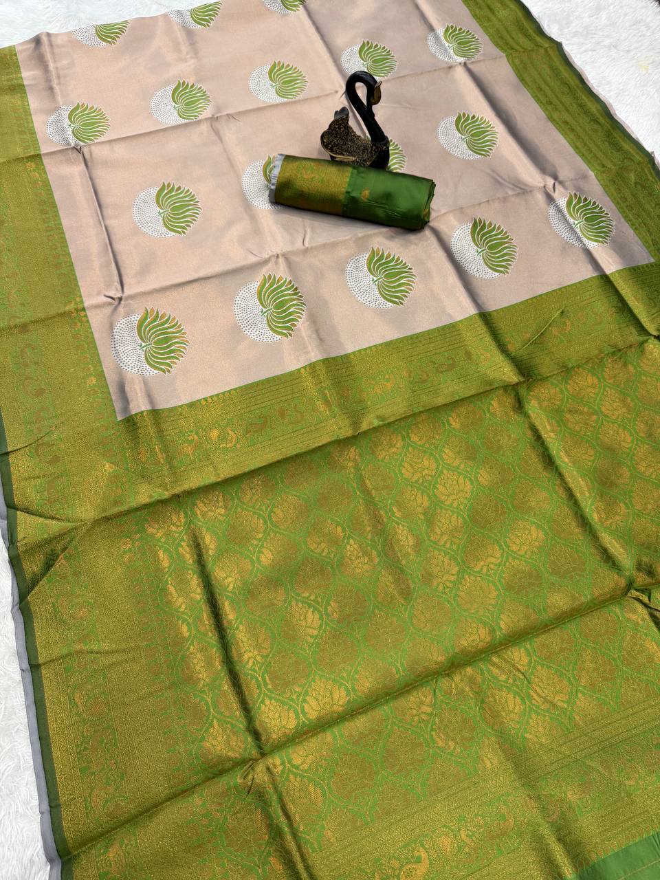Pure Banarasi Silk Saree with Floral & Meena Zari Work