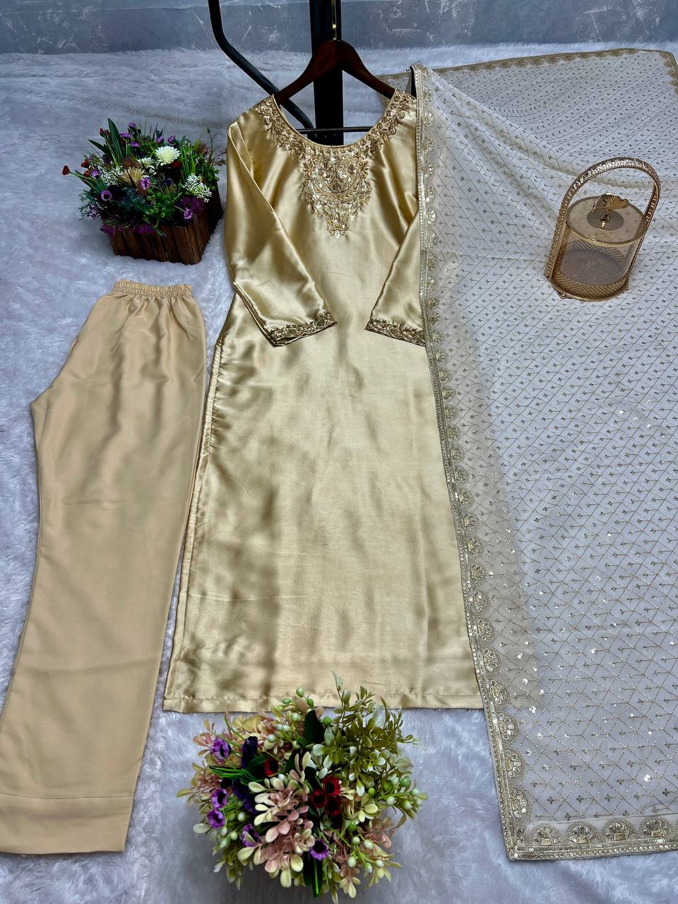 Devsena Silk Embroidered Suit Set with Georgette Dupatta