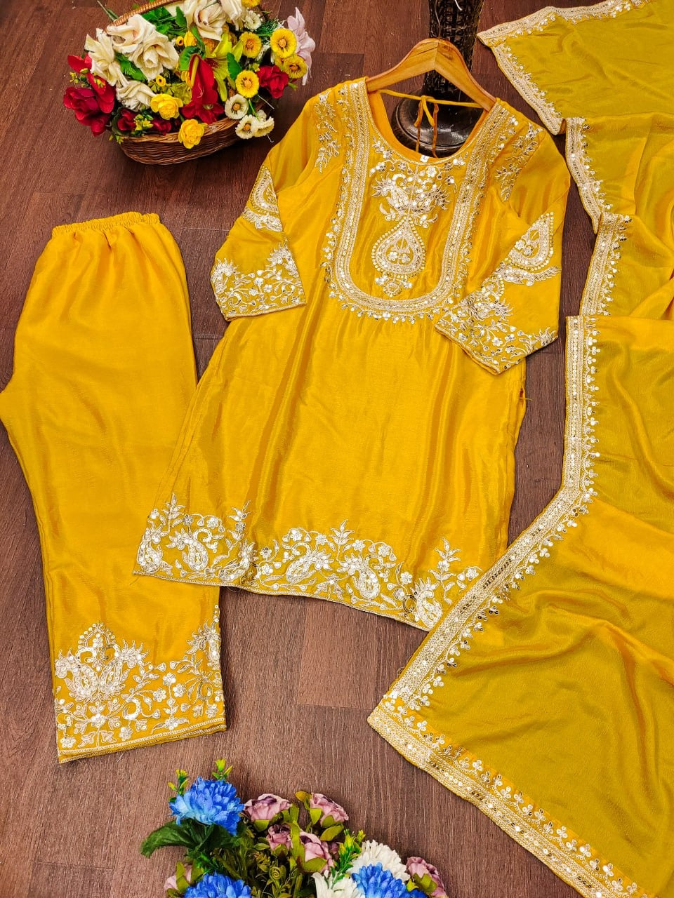 Elegant Chinon Sharara Set with Heavy Embroidery