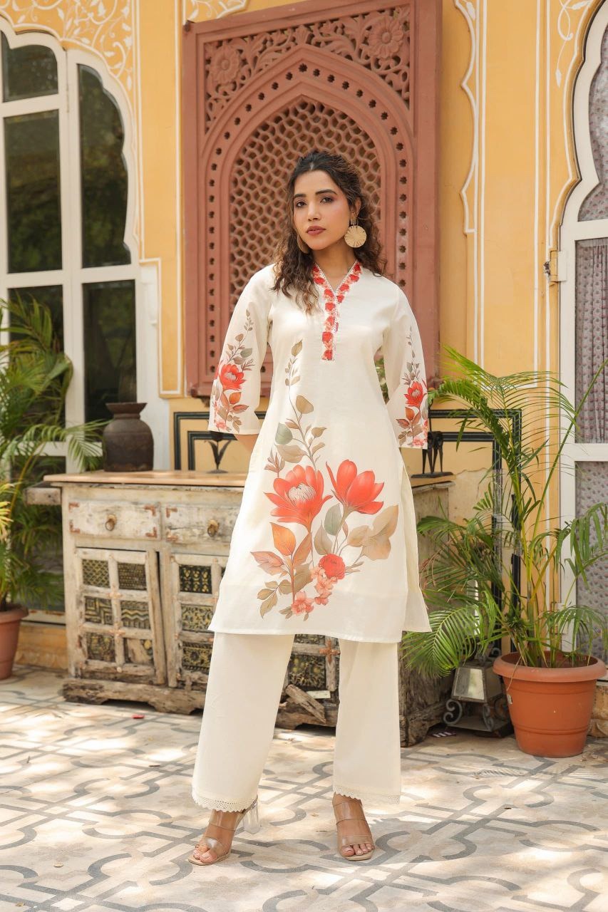 Premium Cotton Kurta &  Plazo Pant Set with Elegant Print