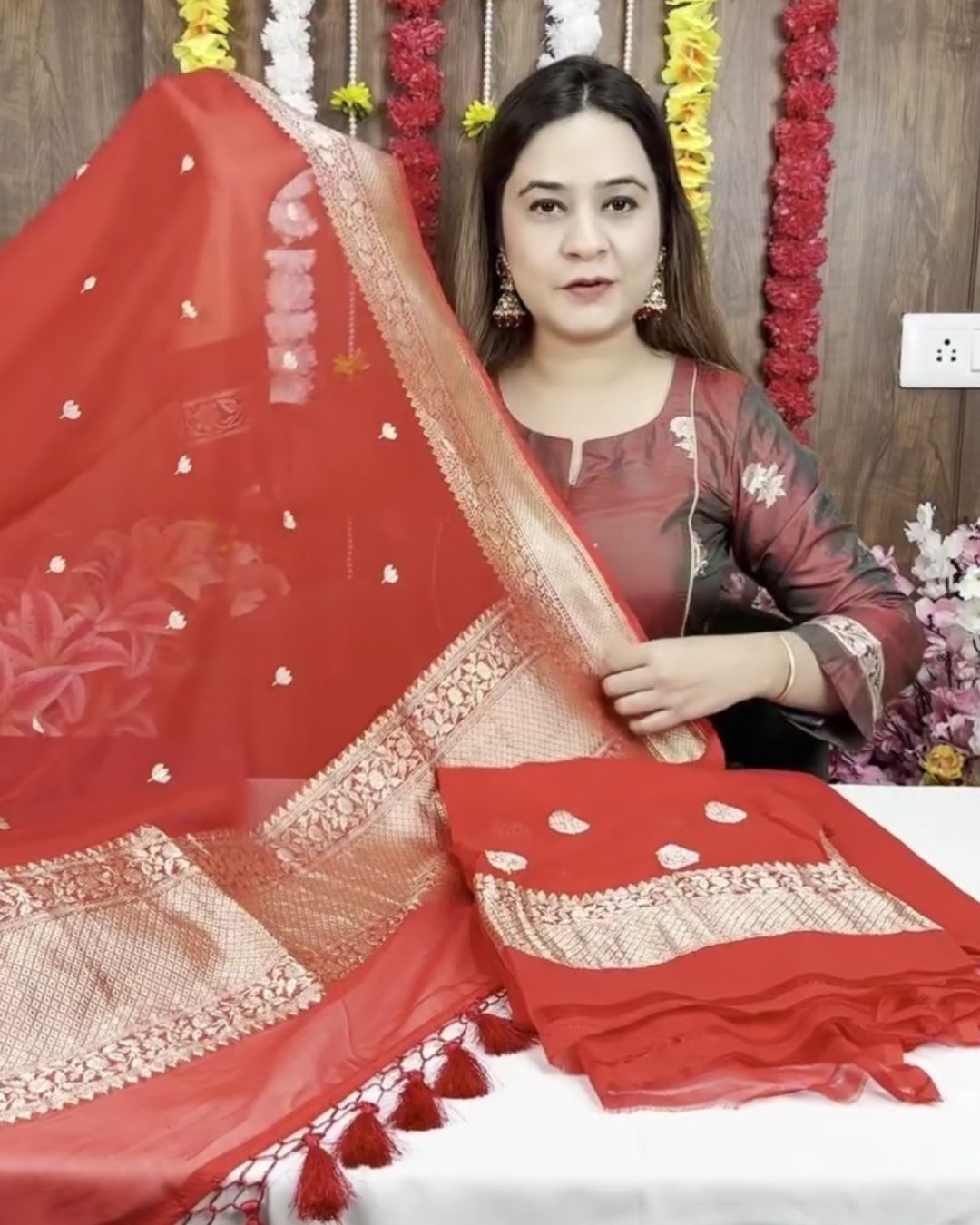 Cheery Silk Jari Suit Set