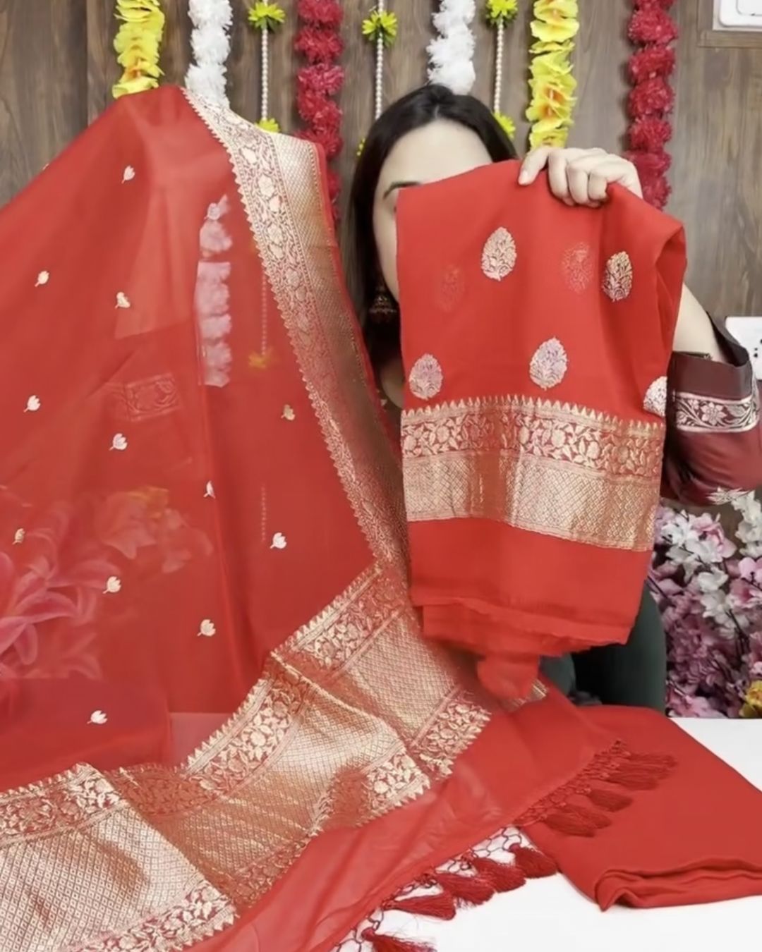 Cheery Silk Jari Suit Set