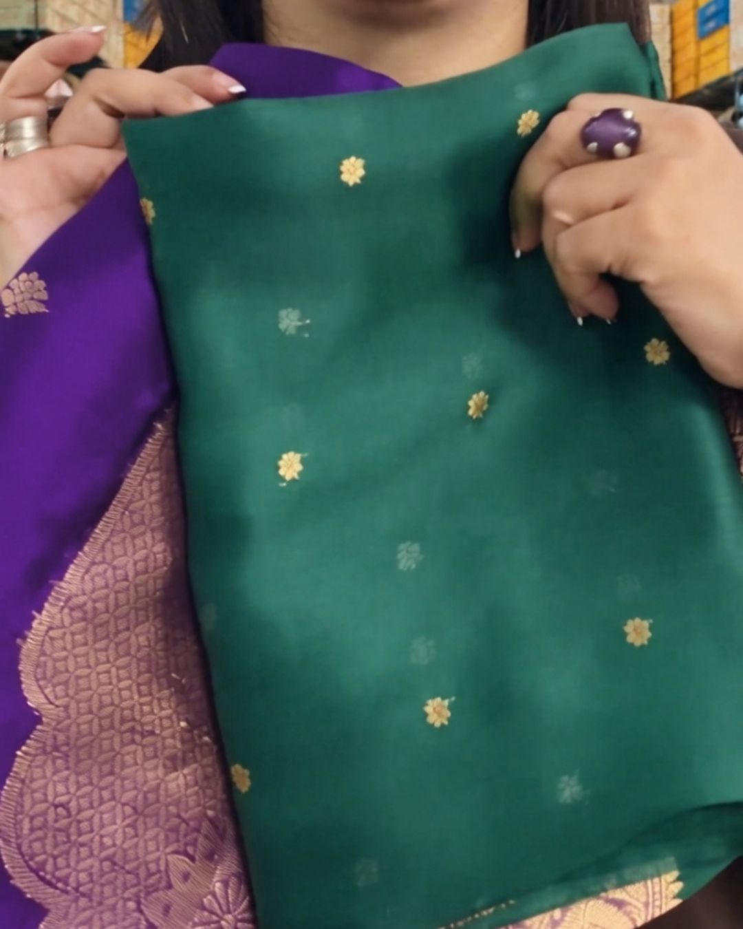 Emerald-Purple Weave Jari Suit Set