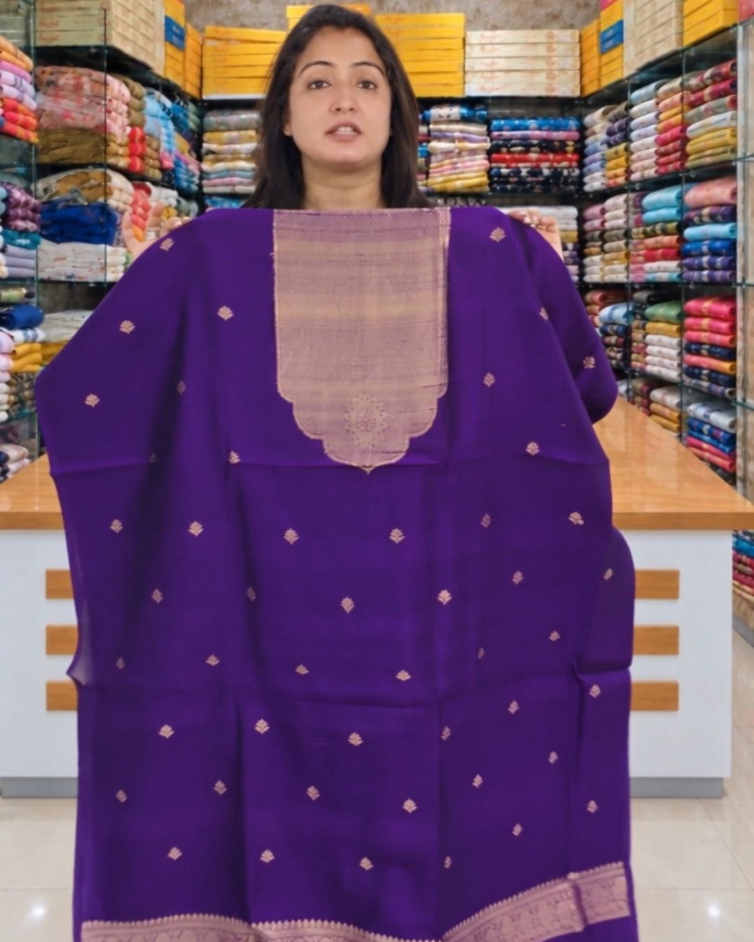 Emerald-Purple Weave Jari Suit Set