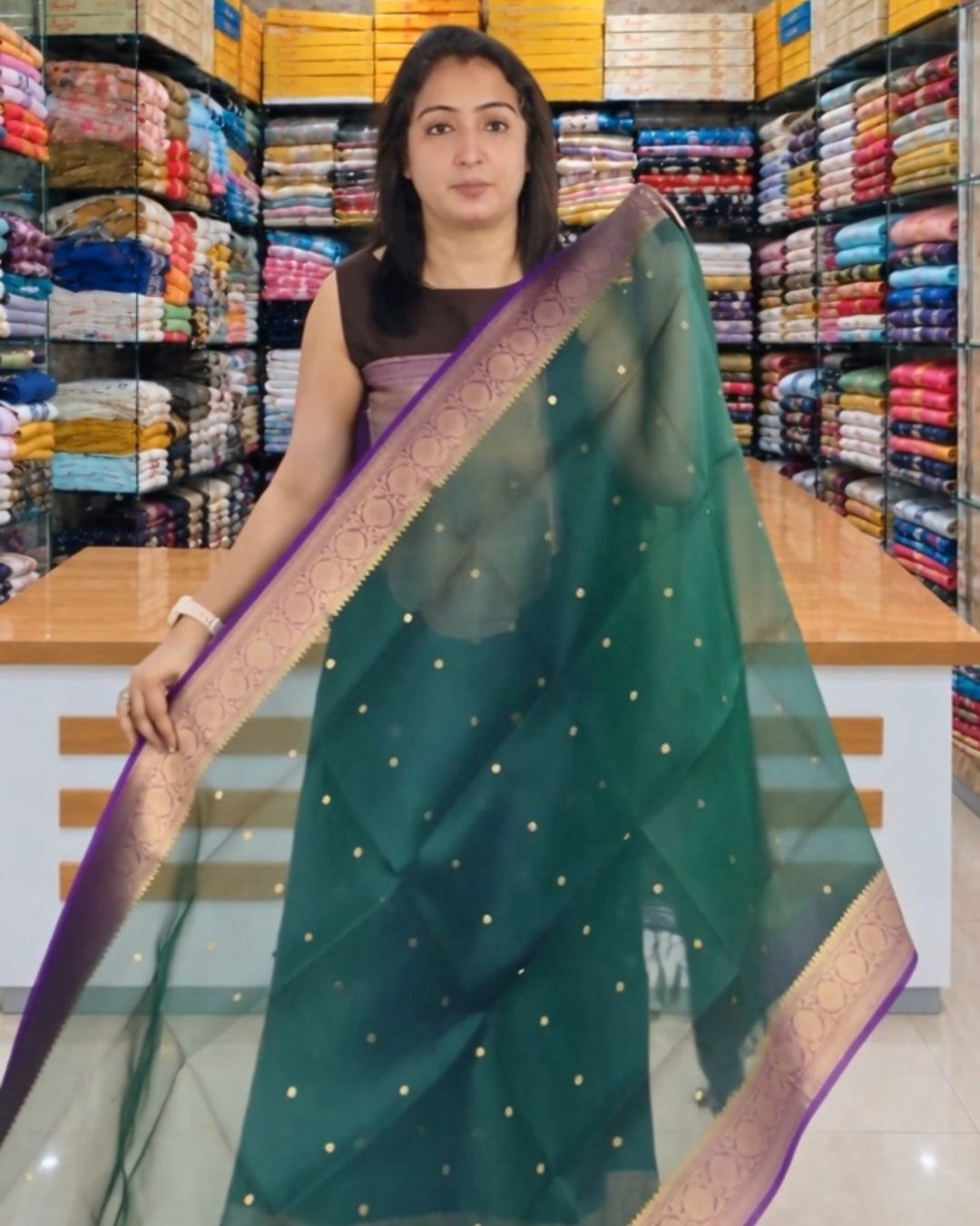 Emerald-Purple Weave Jari Suit Set