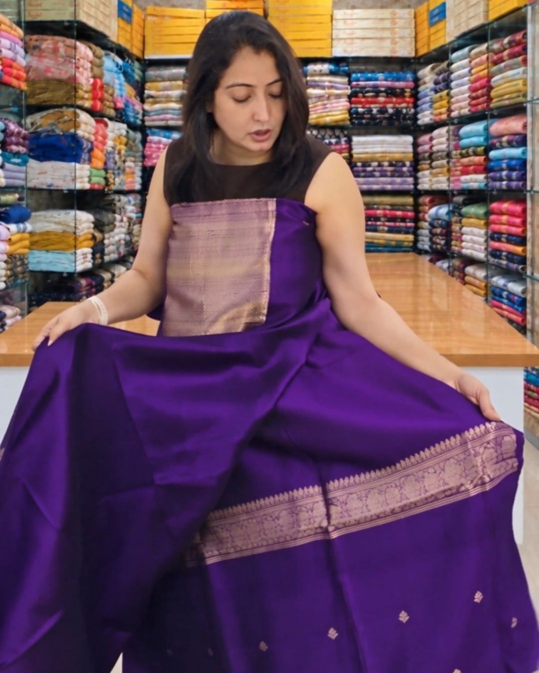 Emerald-Purple Weave Jari Suit Set